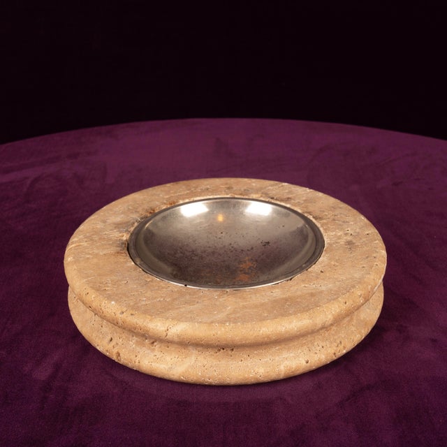Round Italian Travertine Ashtray with Removable Metal Dish, 1970 For Sale - Image 9 of 12