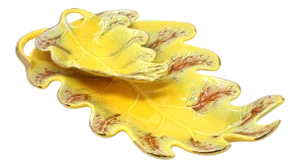 Vintage Yellow Leaf Ceramic Chip and Dip Serving Bowls - Set of 2
