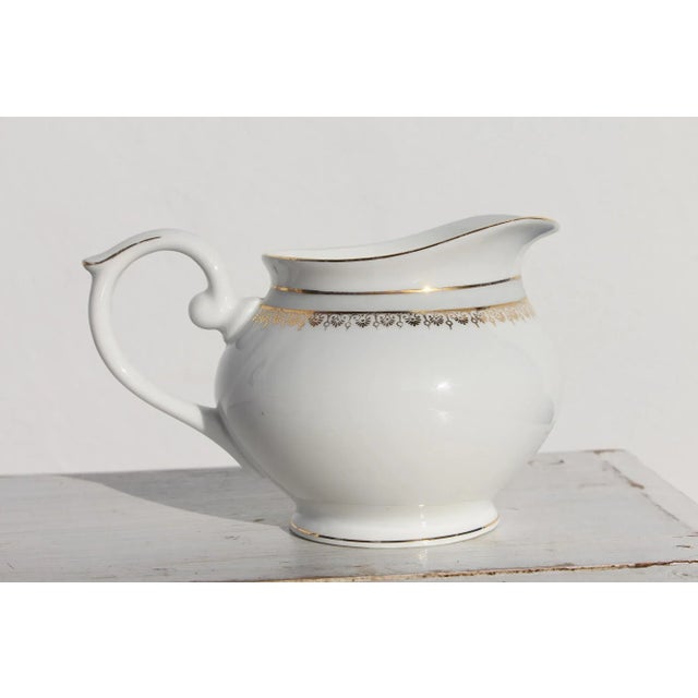 Art Deco 1930s Porcelain Art Deco Creamer or Cream Jug White and Gold, Vista Alegre, Portugal For Sale - Image 3 of 13