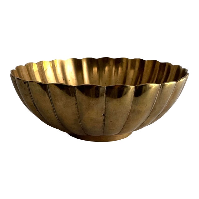 Vintage Brass Fluted Bowl — Made in India For Sale
