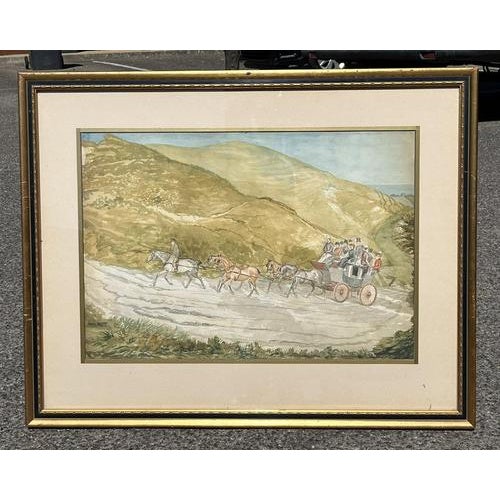 Folkestone & Canterbury Quicksilver Coach, Watercolor, Framed For Sale - Image 12 of 12