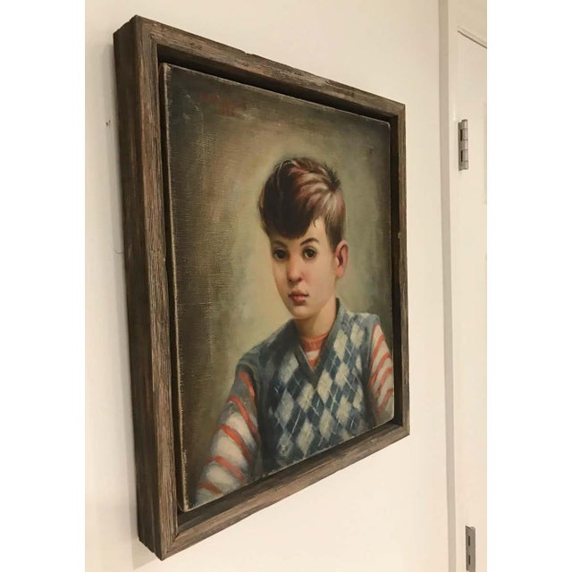 Portrait of Boy in Blue Argyle Sweater Oil Painting by Robert Rukavina For Sale In Miami - Image 6 of 13
