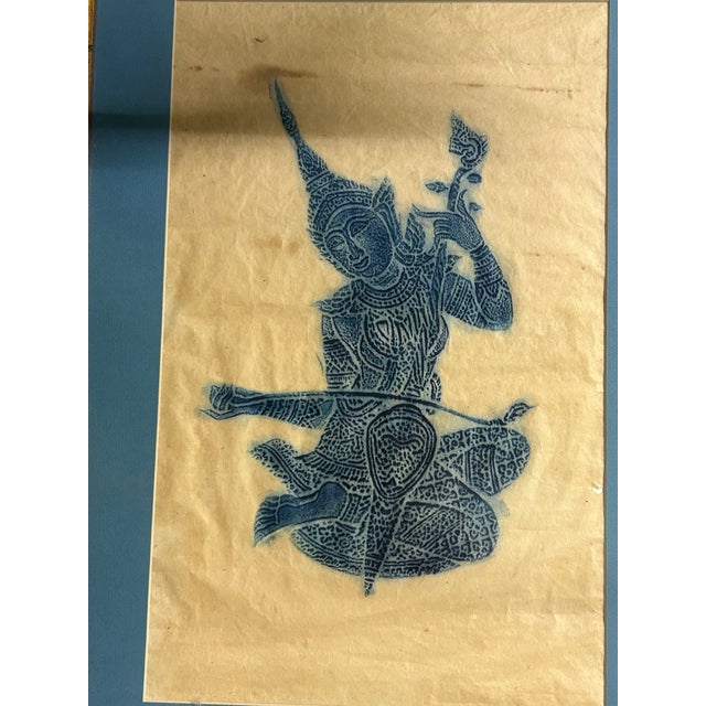 Mid 20th Century Vintage Thai Temple Rubbings in Gilt Bamboo Frames – Pair For Sale - Image 5 of 8