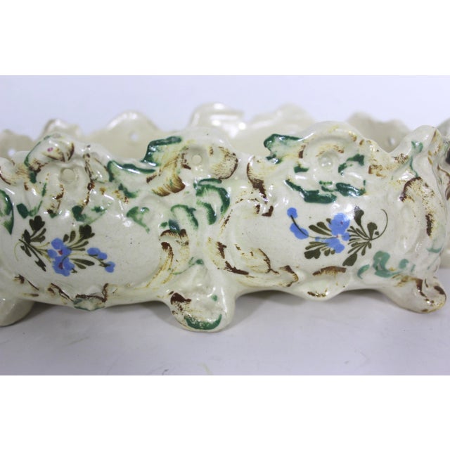 1930’s Italian Renaissance Revival Nova Rose Floral Faïence Ceramic Hand Painted Jardiniere Planter, Made in Italy For Sale - Image 9 of 11