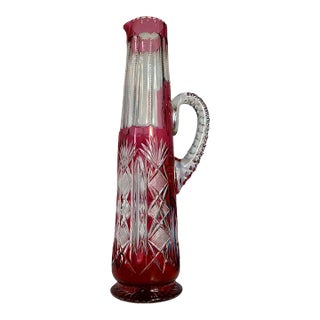 American Brilliant Cut Ruby Cut-To-Clear Pitcher, Circa 1900 For Sale