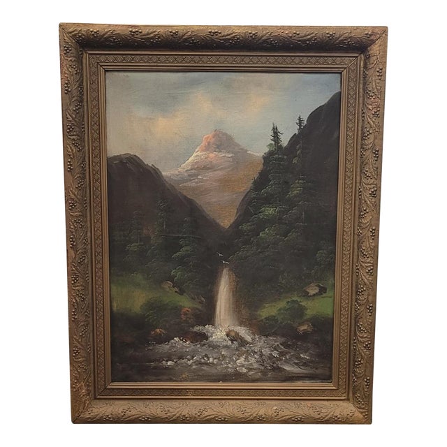 Antique Oil Painting of a Mountain Scape For Sale