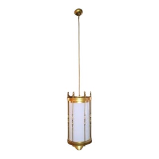 1970s Large Mid Century Gothic Pendant Light With Long Metal Downrod For Sale
