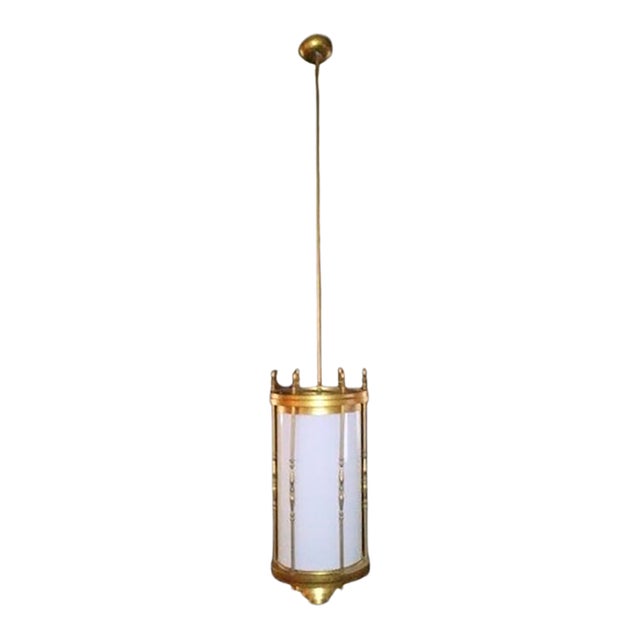 1970s Large Mid Century Gothic Pendant Light With Long Metal Downrod For Sale