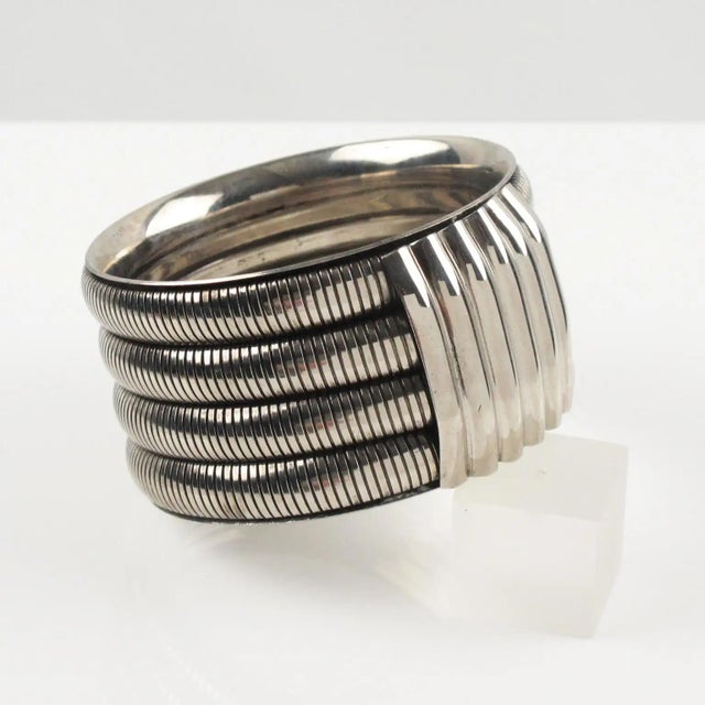 Space Age Machine Age Massive Silvered Metal Bracelet Bangle For Sale - Image 4 of 7
