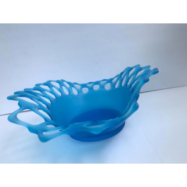 Mid 20th Century Vintage Westmoreland Doric Lace Blue Satin Glass Oval Centerpiece Bowl For Sale - Image 5 of 9