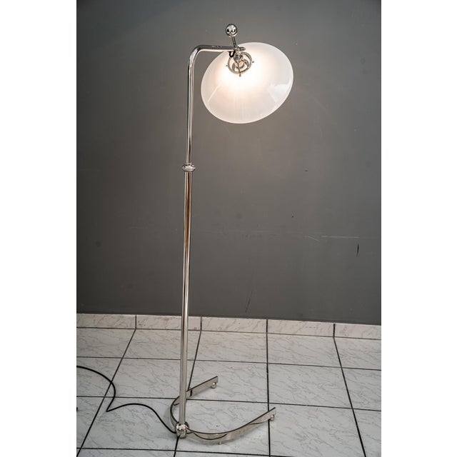 Metal Art Deco Height-Adjustable and Swiveling Nickel Floor Lamp with Opal Glass Shade, 1920s For Sale - Image 7 of 18