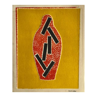 1960s Abstract Vessel Orange and Yellow Collagraph Ny Artist Myril Adler For Sale
