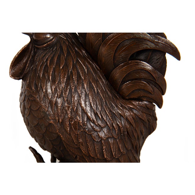 Metal Japanese Antique Meiji Period Bronze Sculpture Okimono of a Rooster For Sale - Image 7 of 18