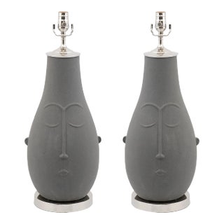 Pair of Contemporary Ceramic "Face" Lamps For Sale