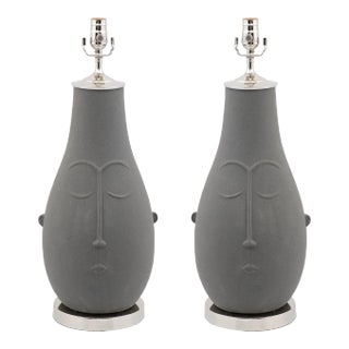 Pair of Contemporary Ceramic "Face" Lamps For Sale