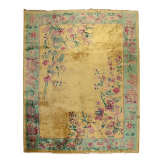 Yellow Art Deco Antique Chinese Rug - 8'10" x 11'4" For Sale