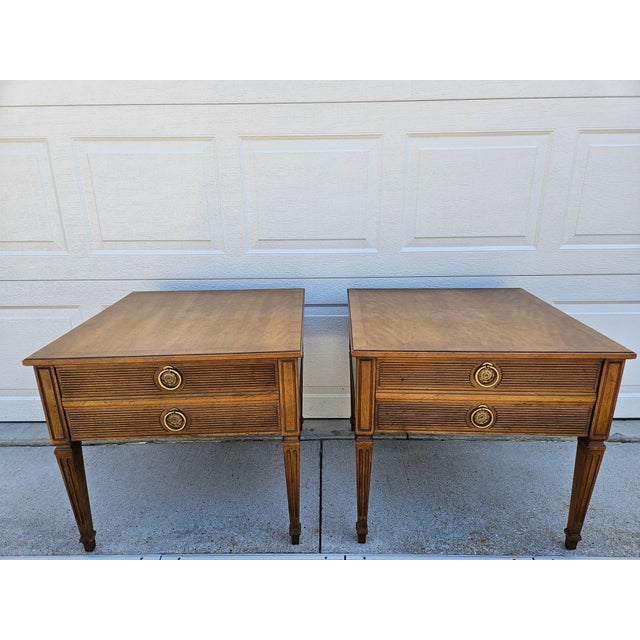 Henredon Henredon Walnut Square Side Tables Banded Tops For Sale - Image 4 of 13