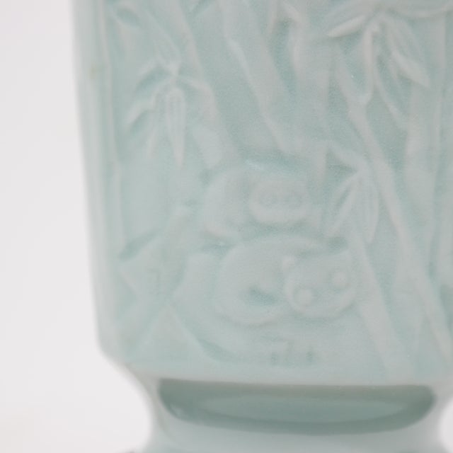 Pair of Celadon Porcelain Table Lamps With Bamboo & Panda Relief For Sale - Image 10 of 12
