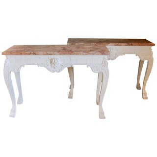 Pair of George III Style Marble-Top Console Tables For Sale