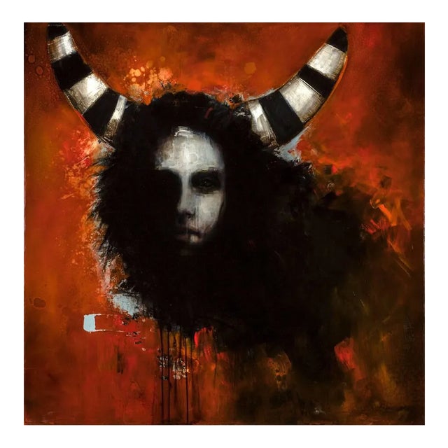 Samarai, Abstract Figurative, Oil on Canvas, Red and Black Palette, 2014 For Sale