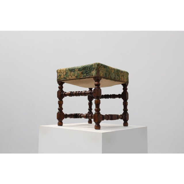 Brown Louis XIII Walnut Ottoman with Floral Tapestry Seat, France, 1840 For Sale - Image 8 of 10