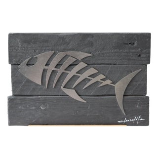 Silver Metal Fish Skeleton Wall Decor by Giorgi, 2000s For Sale