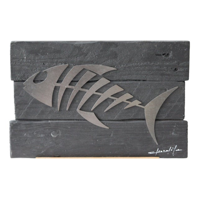 Silver Metal Fish Skeleton Wall Decor by Giorgi, 2000s For Sale