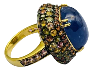 Bochic "Orient" Vintage Fancy Sapphire & Tanzanite Ring Set 18K Gold & Silver