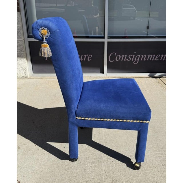 Late 20th Century Late 20th Century Set of 4 Royal Blue Chairs With Tassels For Sale - Image 5 of 18