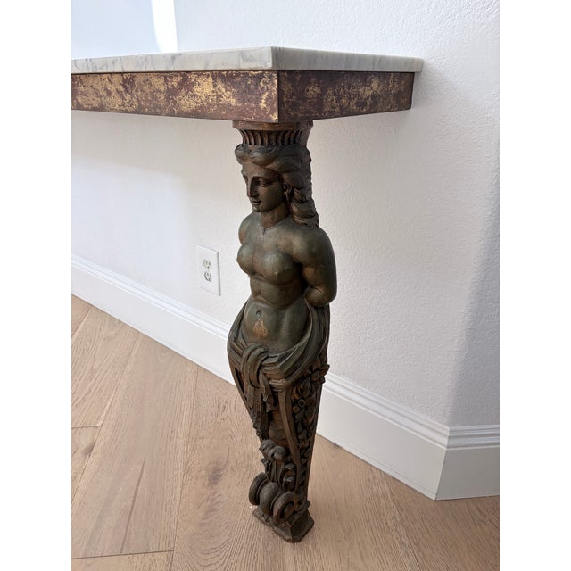 Late 20th Century Vintage Double Caryatid Marble Console Table 73” – Classical Figural For Sale - Image 5 of 11