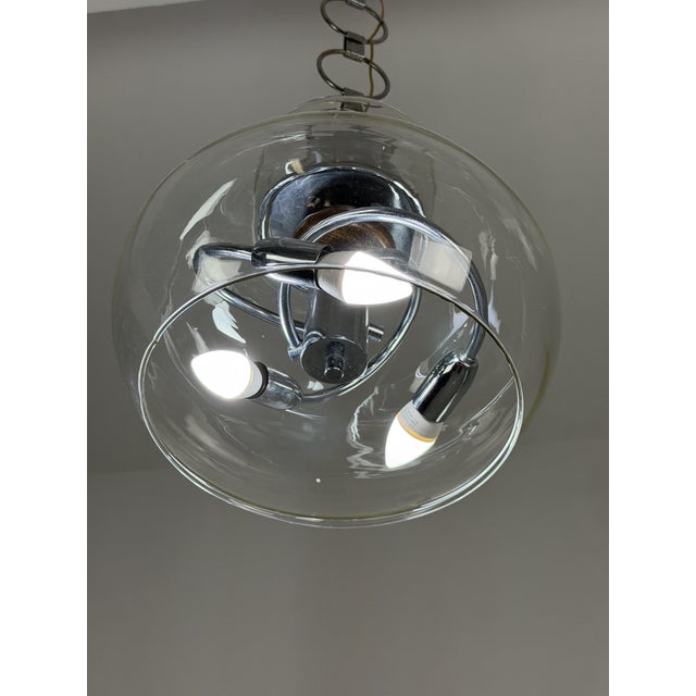 Glass and Steel 3-Light Pendant, Italy, 1970s For Sale - Image 4 of 8