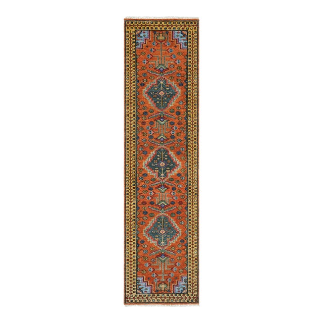 2.6x20Ft. Brunt Orange Persian Design Inspired Hand Knotted Wool Runner Rug For Sale