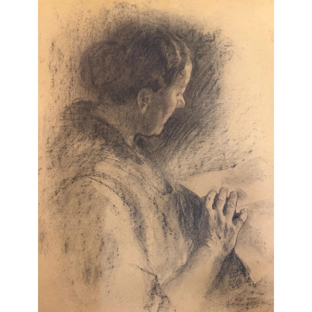 Heinrich Pforr, Silent Devotion Portrait of Anne Pforr Shoemaker Profile, 1920s, Charcoal on Paper For Sale - Image 11 of 11