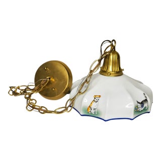 Vintage Milk Glass Animal Pendant For Sale