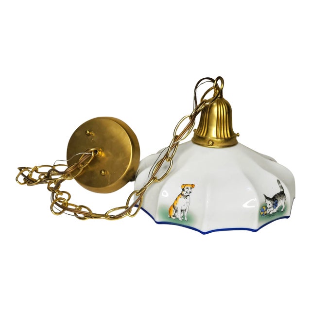 Vintage Milk Glass Animal Pendant For Sale