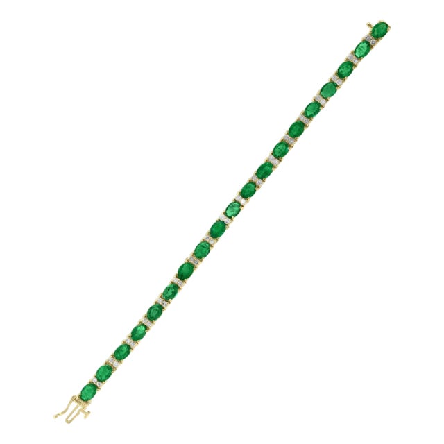 15 Carat Natural Emerald & Diamond Cocktail Tennis Bracelet 14 Karat White Gold For Sale