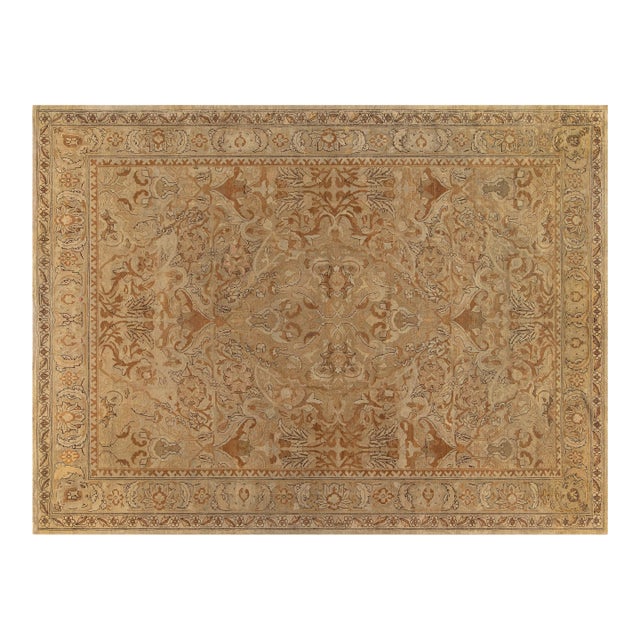 Antique Indian Amritsar Botanic Brown Hand Knotted Wool Carpet For Sale