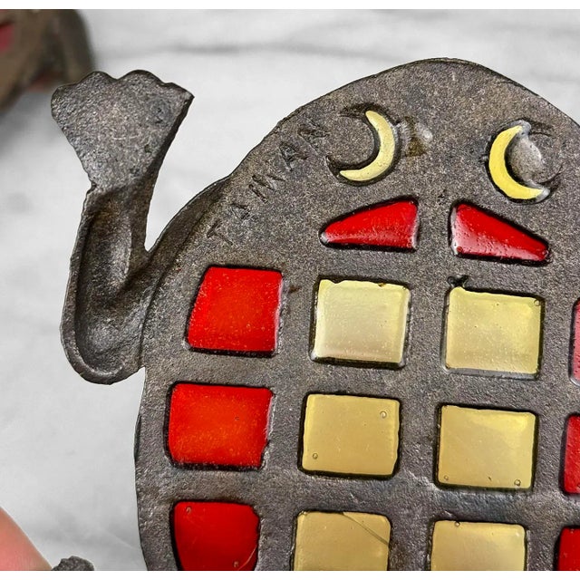 Vintage Stained Glass Cast Iron Frog Barware Drink Coaster Trivet - a Pair For Sale - Image 10 of 10