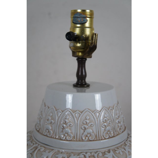 1972 Chapman Chinoiserie White Porcelain Floral Bird Relief Table Lamp For Sale - Image 10 of 12