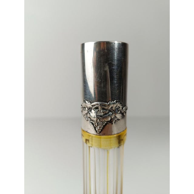 1930s Vintage Spirit Decanter Bottle in Colored Cut Crystal and Embossed Silver, 1930s For Sale - Image 5 of 18
