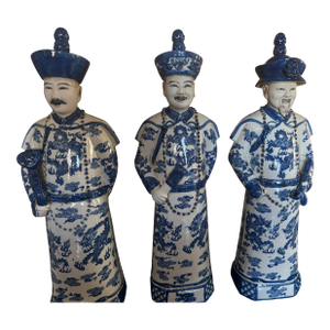 Vintage Chinese Porcelain Qing Dynasty Emperors Statues
