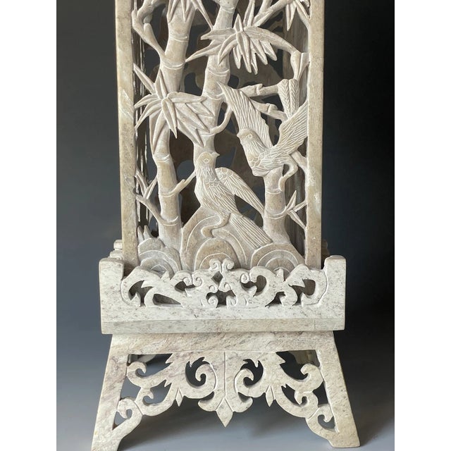 Chinese Vintage Hand Carved Openwork Soapstone Chinese Pagoda Lantern Lamp For Sale - Image 3 of 15