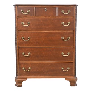 Kindel Georgian Mahogany Highboy Chest of Drawers | Newly Refinished For Sale