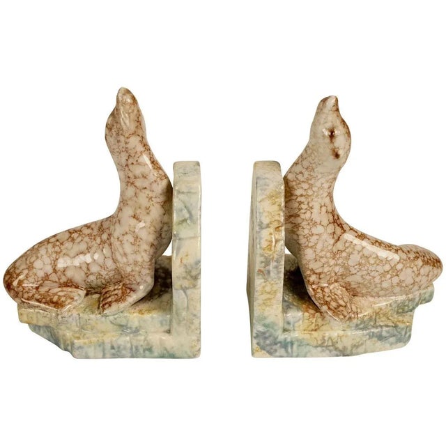 Cabana Style Ceramic Bookends with Seals, 1930s, Set of 2 For Sale - Image 15 of 15