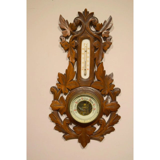Wood Late 19th-Century Carved Walnut Barometer/Thermometer For Sale - Image 7 of 7