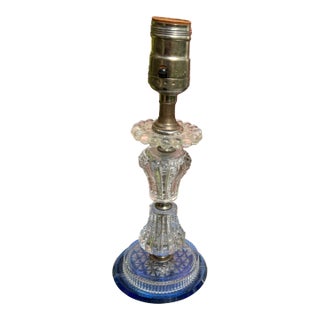 Vintage Clear & Blue Glass Table Lamp For Sale