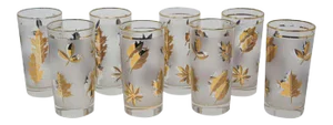 Vintage Midcentury Libbey Highball Frosted and Gold Glasses - Set of 8