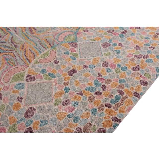 Rug & Kilim Rug & Kilim’s Distressed Style Modern Rug in Blue Geometric Pattern For Sale - Image 4 of 7