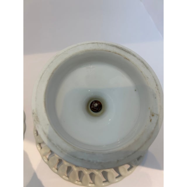 Two Similar White Openwork Porcelain Pedestal Compotes For Sale - Image 11 of 14