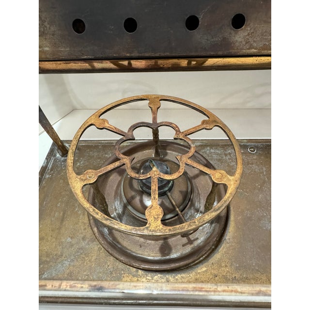 Metal Antique Brass Double Burner Warming Stand Chafing Dish Base Hammered Top C. 1890–1910 For Sale - Image 7 of 10